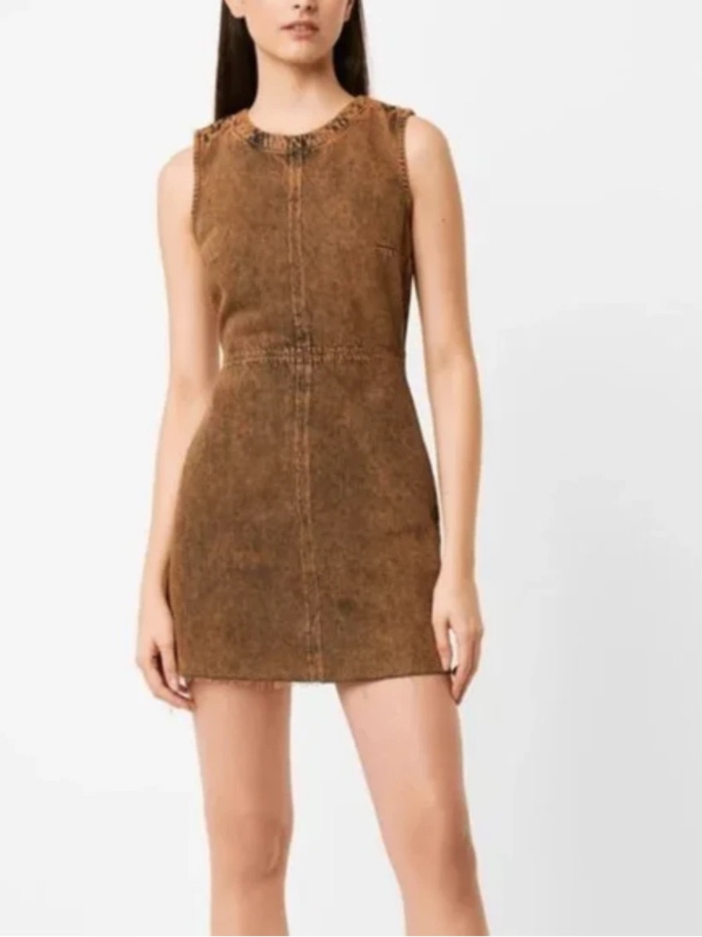 Washed Brown Denim Sleeveless Dress